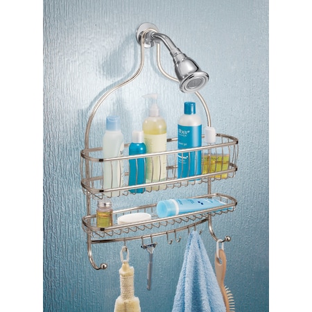 Interdesign iDesign York Lyra Jumbo 4 in. H X 16 in. W X 23 in. L Satin Nickel Silver Shower Caddy 62075